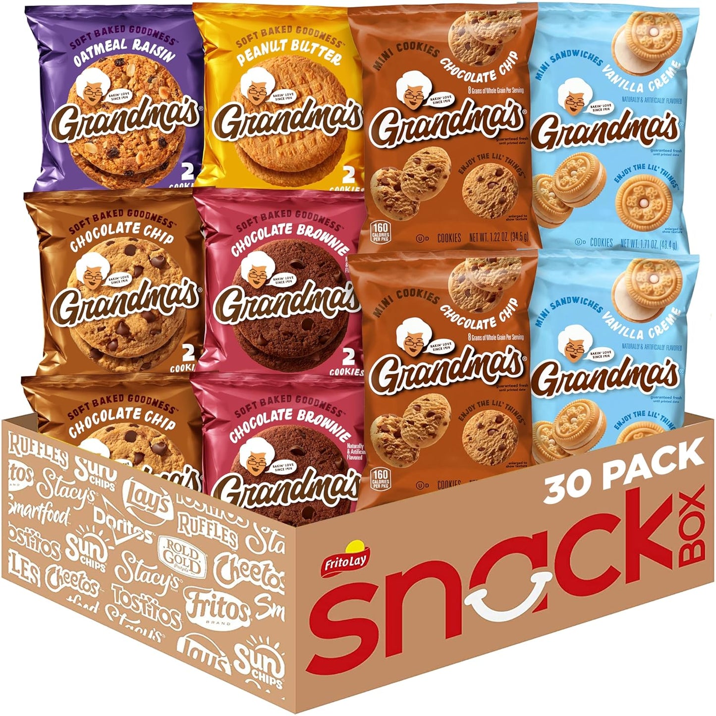 Grandma's Cookies Variety Pack, individually wrapped cookies, assorted flavors, pack of 30