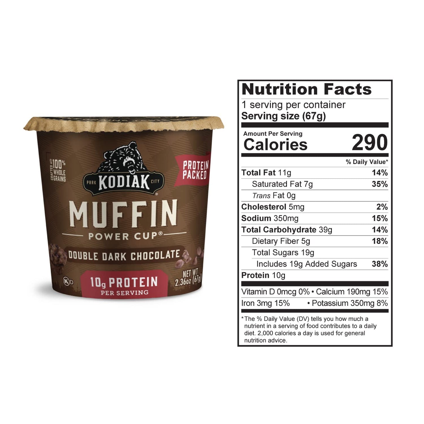 Kodiak Cakes Double Dark Chocolate Minute Muffins, High Protein Muffins, Ready in One Minute, Non-GMO Ingredients, Whole Grain Muffins, Pack of 12