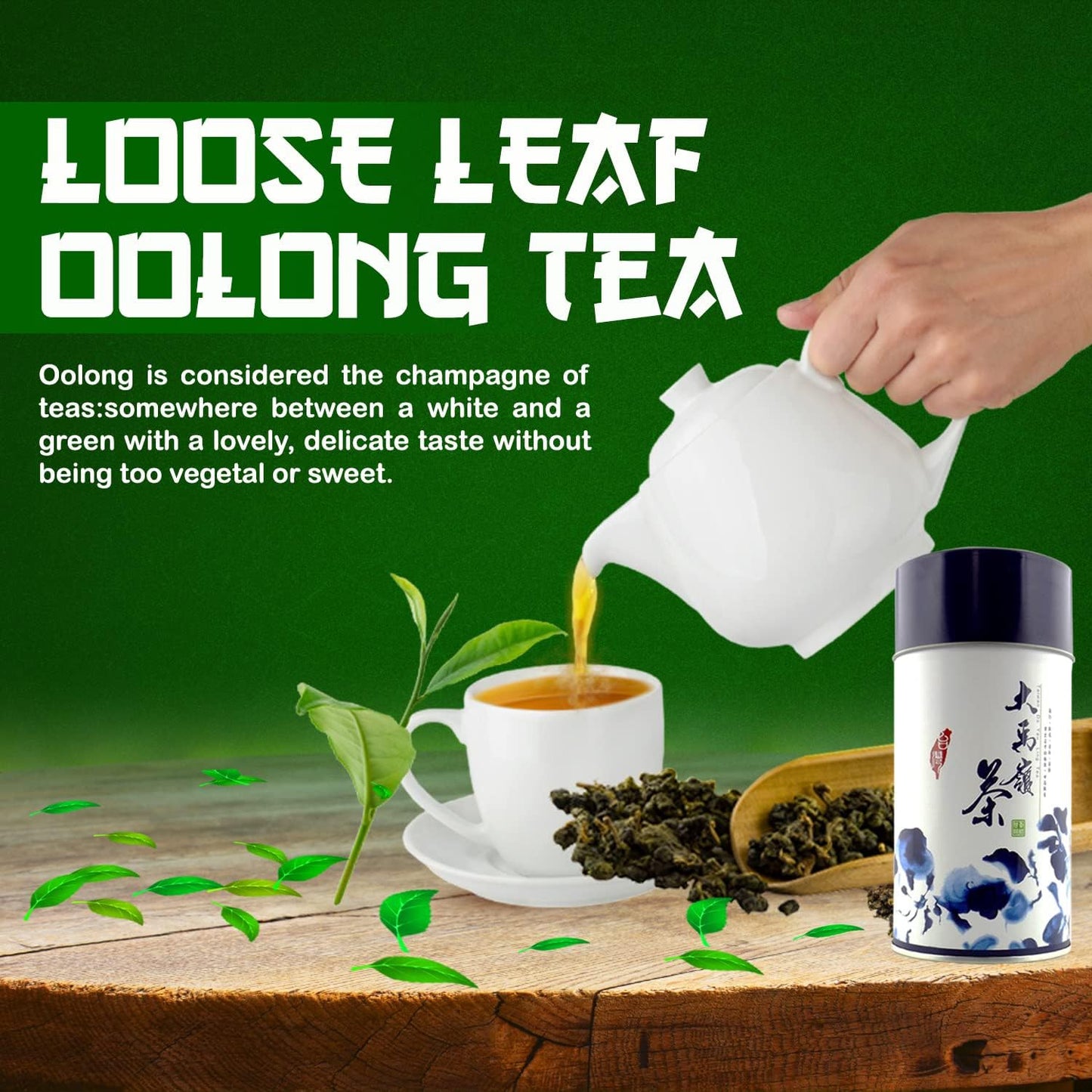 Oolong Loose Leaf Tea in Aesthetic Tin, High Mountain Oolong from Taiwan, Unsweetened Tea