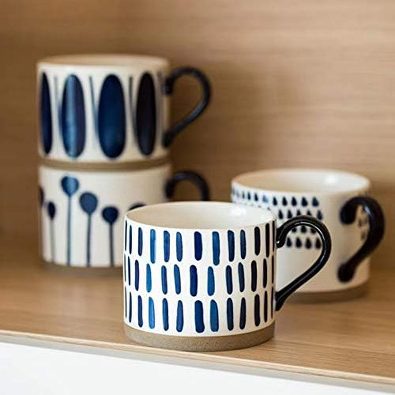 Set of 4 hand-painted porcelain ceramic mugs, each holding 15 oz, ideal for coffee, tea, or soup. Microwave, dishwasher, freezer, and oven safe, made from non-toxic materials, perfect for gifting or everyday use.