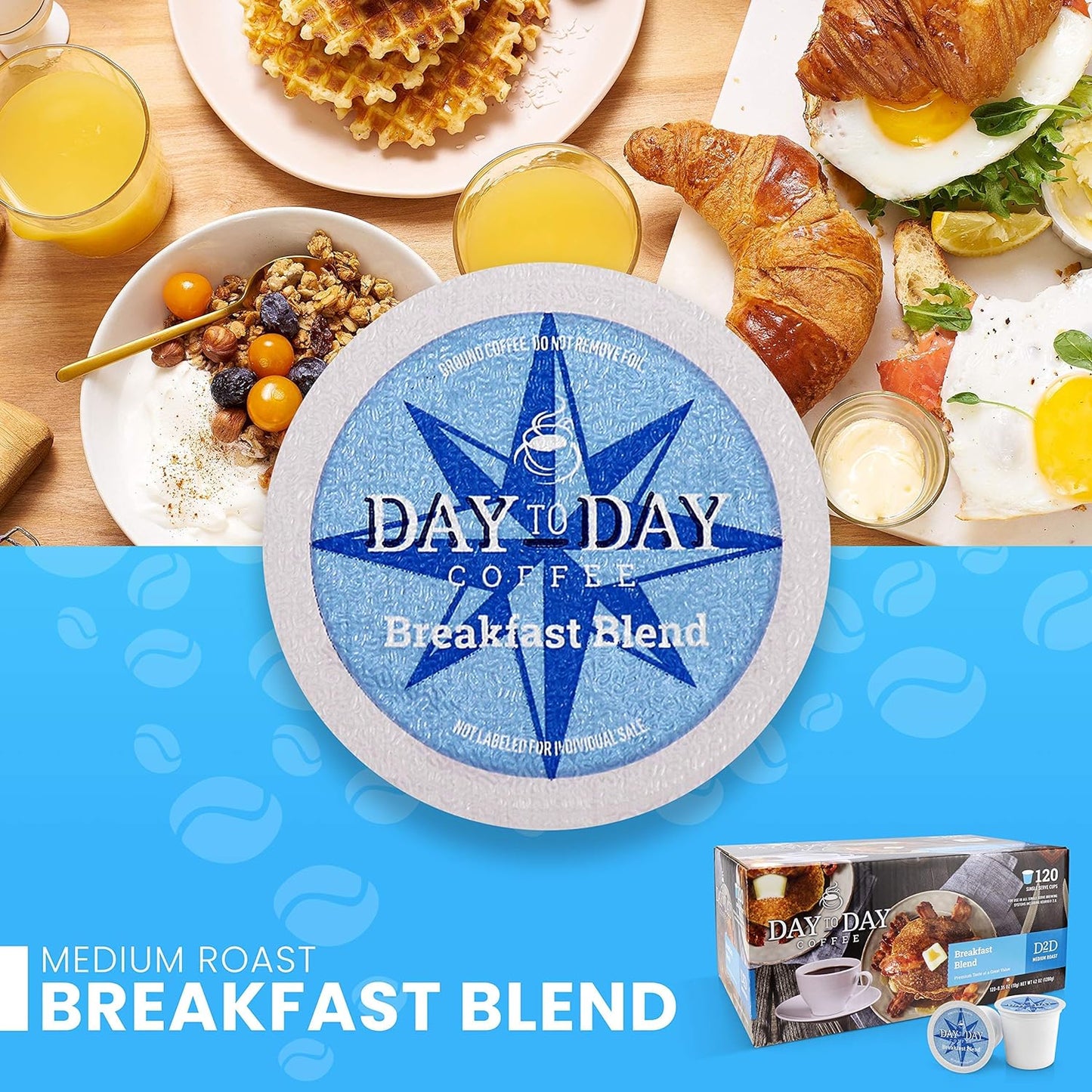 Day to Day 120-Count Breakfast Blend Coffee Pods for Keurig, Medium Roast Single Serve Coffee, 120 Count Kosher Certified Coffee Pods, Keurig K-Cup Compatible Breakfast Blend Pods