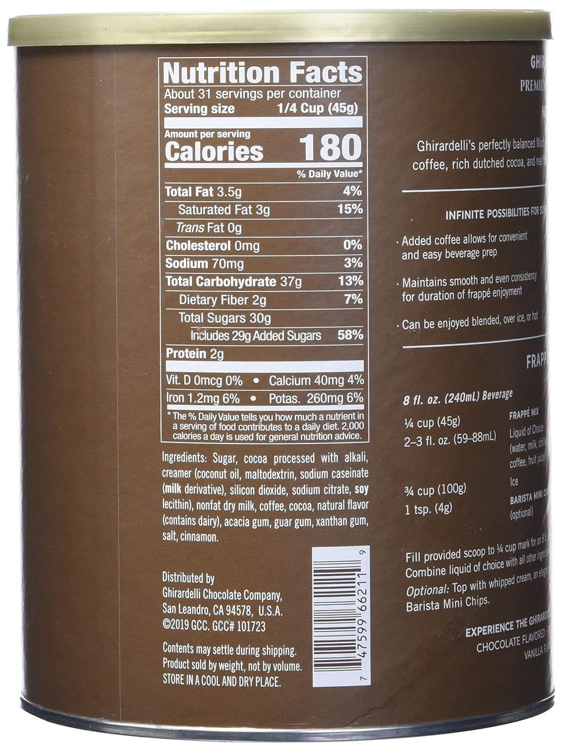 Mocha frappe powder, 3.12 lb mocha powder, instant mocha mix, Colombian coffee blend, frozen coffee mix, mocha powder canister, easy mocha frappe mix, homemade mocha frappe.