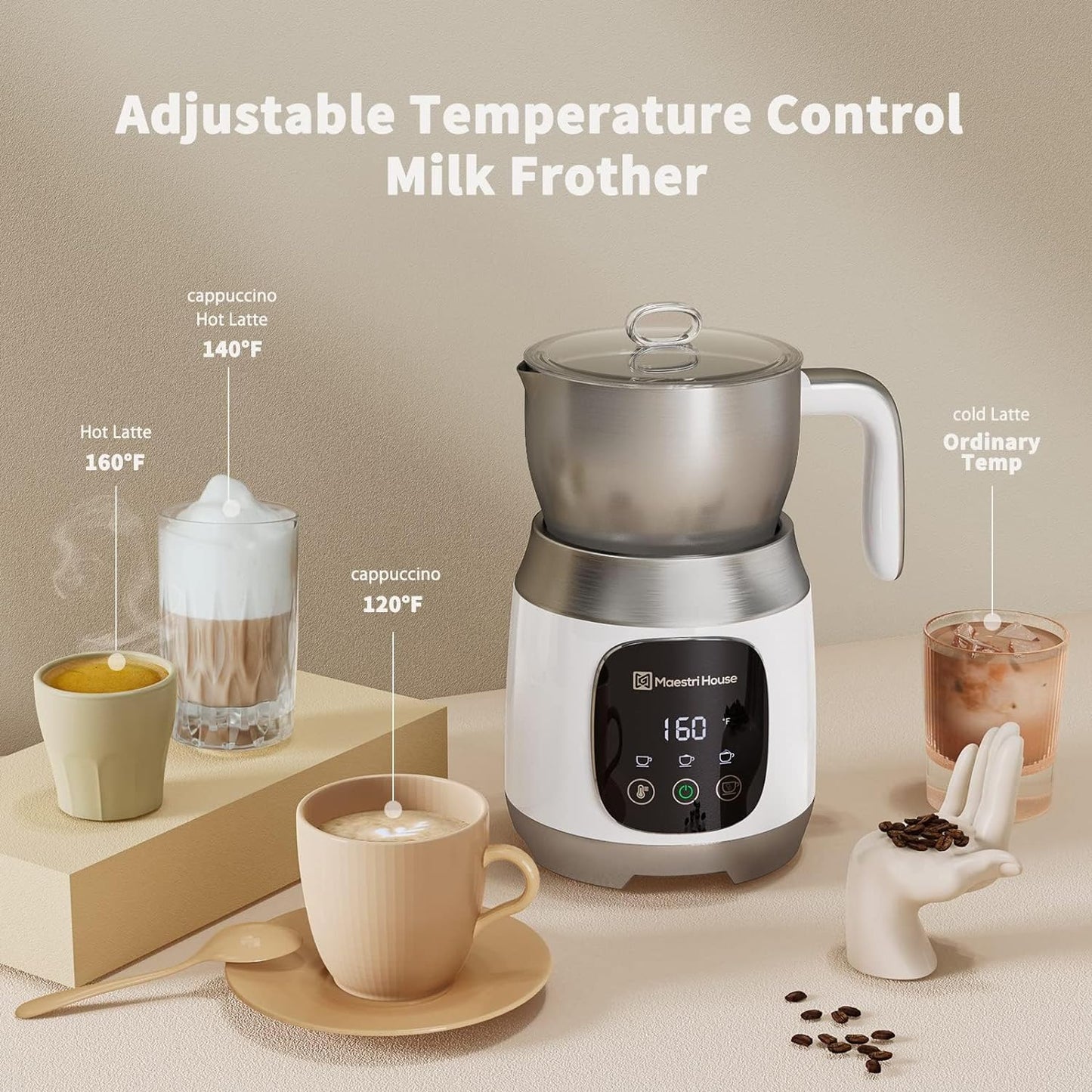 Milk Frother with Variable Temp and Froth Thickness, 21OZ/600ML Smart Touch Control Milk Warmer, Dishwasher Safe, Memory Function for Latte, Cappuccino, Hot Chocolate