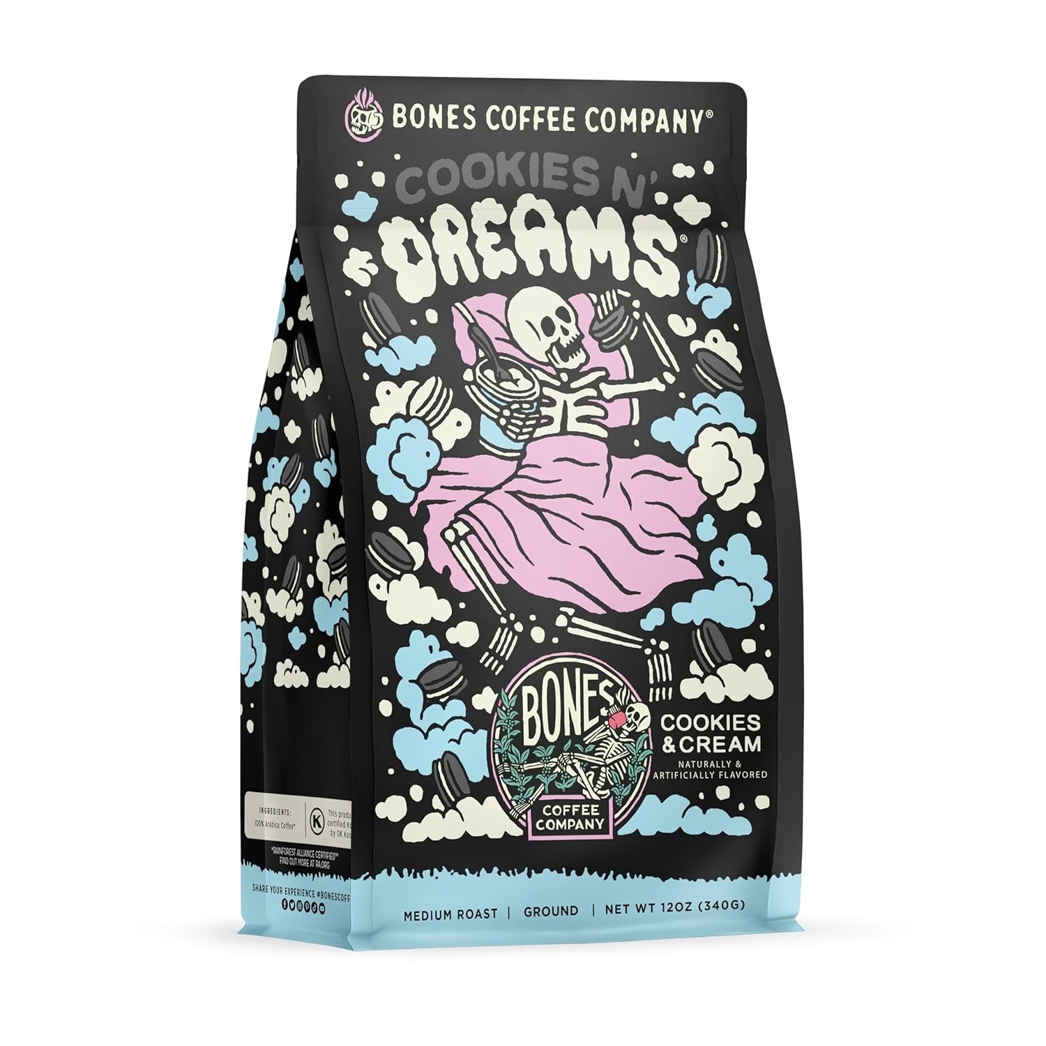 Cookies 'N Dreams Coffee Beans, Cookies & Cream Flavored Coffee, Low Acid Coffee, Arabica Coffee Beans, Medium Roast Coffee, Gourmet Coffee, Vegan Friendly Coffee, Keto Coffee