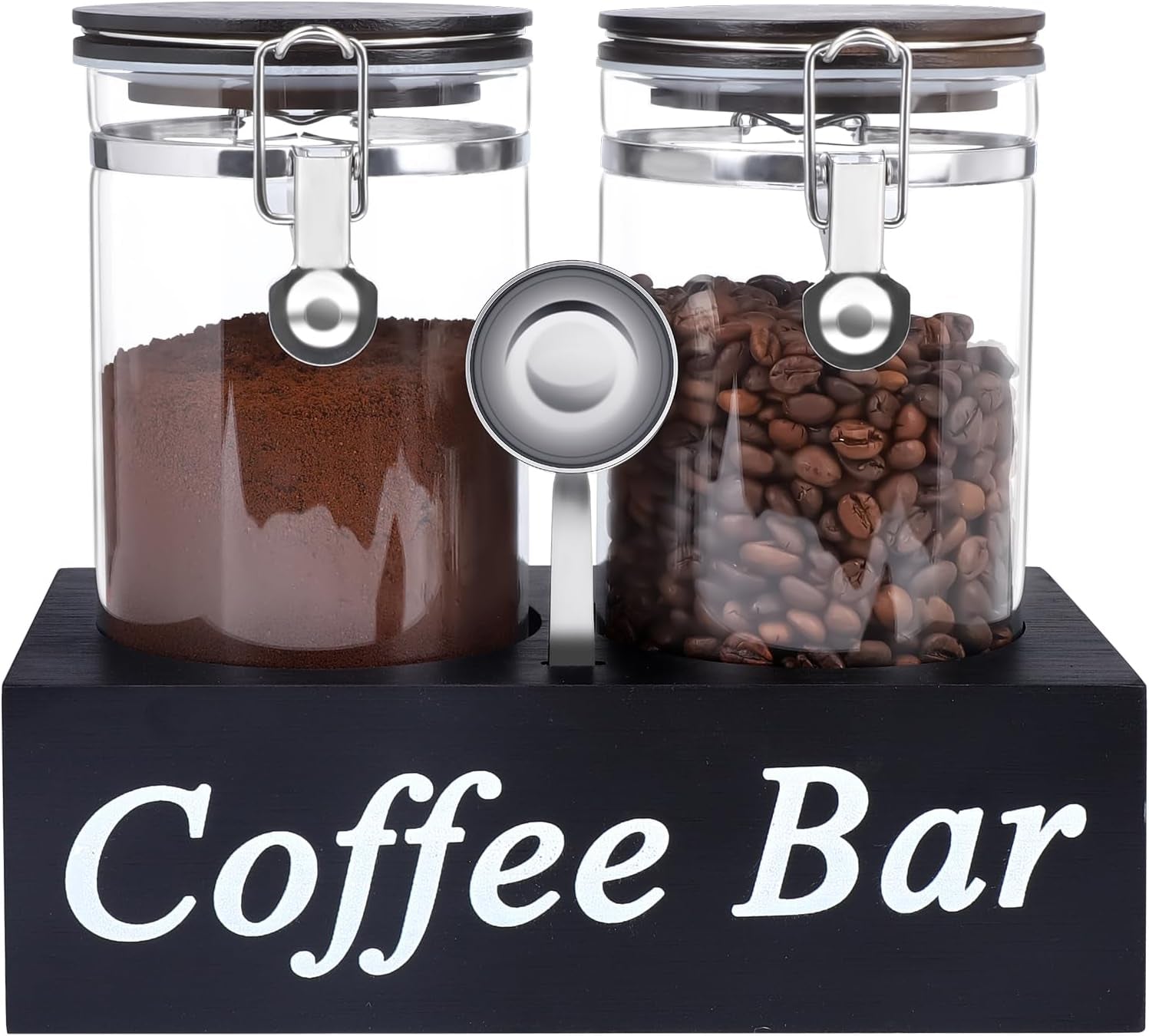 glass coffee containers, coffee storage jars, 54oz glass jars, airtight coffee canisters, coffee bean storage, coffee bar accessories, glass food storage containers, coffee jar with shelf, kitchen storage jars, borosilicate glass canisters