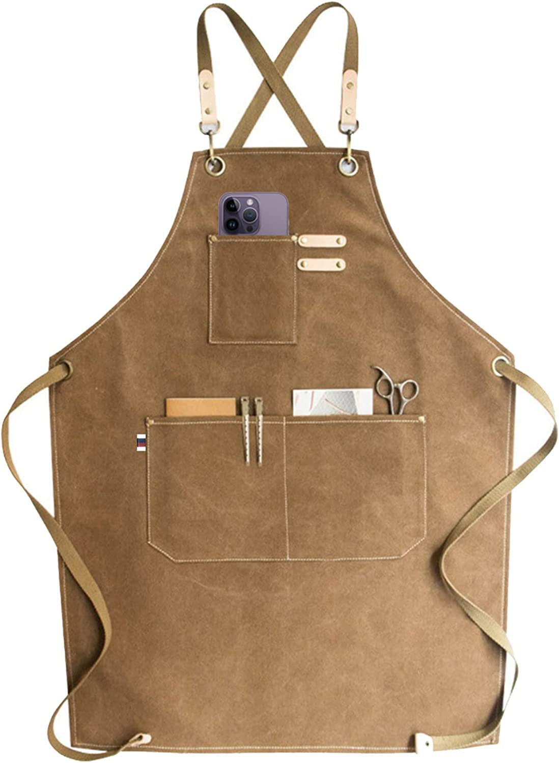 Chef Apron with Waterdrop Resistant Cotton Canvas and Cross Back Straps