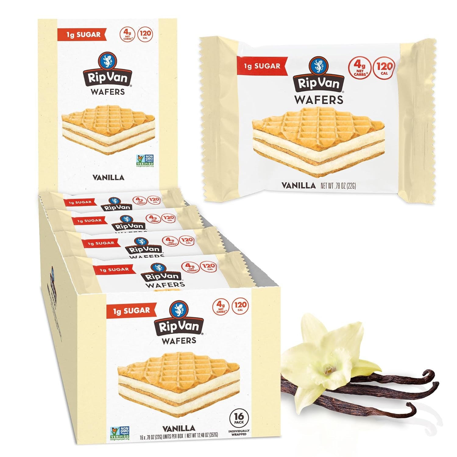 Keto Vanilla Wafer Cookies, Non-GMO Healthy Snacks, Low Carb & Low Sugar Wafer, Low Calorie Vegan Cookies, 16 Count