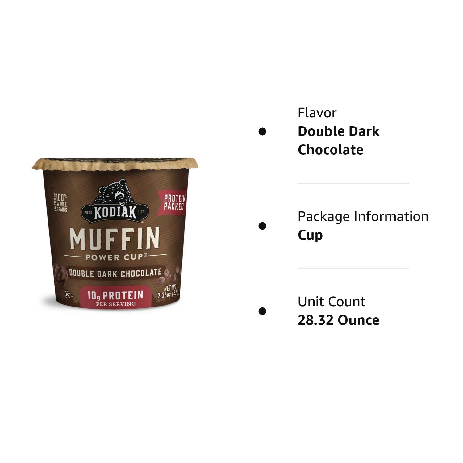 Kodiak Cakes Double Dark Chocolate Minute Muffins, High Protein Muffins, Ready in One Minute, Non-GMO Ingredients, Whole Grain Muffins, Pack of 12