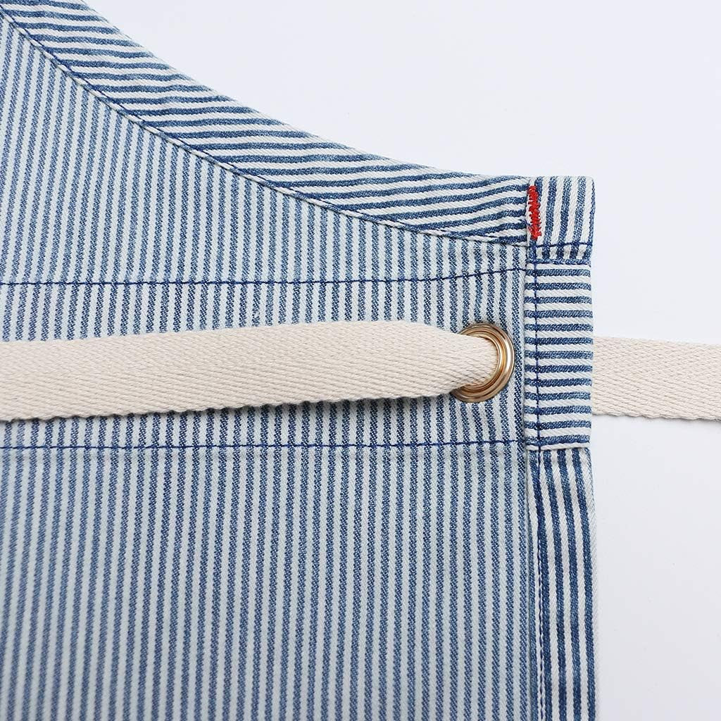 Blue Striped Denim Apron, Cross Back Adjustable Apron, Unisex Apron with Pockets, Barista Chef Barber Painter Gardener Apron, Jeanerlor Apron