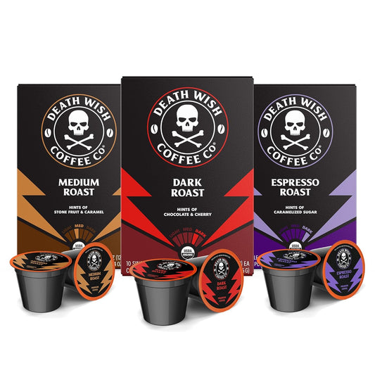 Single Serve Coffee Variety Pack, Extra Kick of Caffeine, Medium, Dark, Espresso Roast, 10 Each