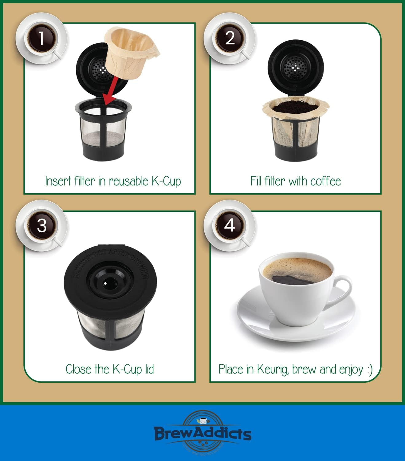 Reusable K-Cup filters, unbleached coffee filters, Keurig compatible coffee filters, disposable coffee filters, eco-friendly coffee filters