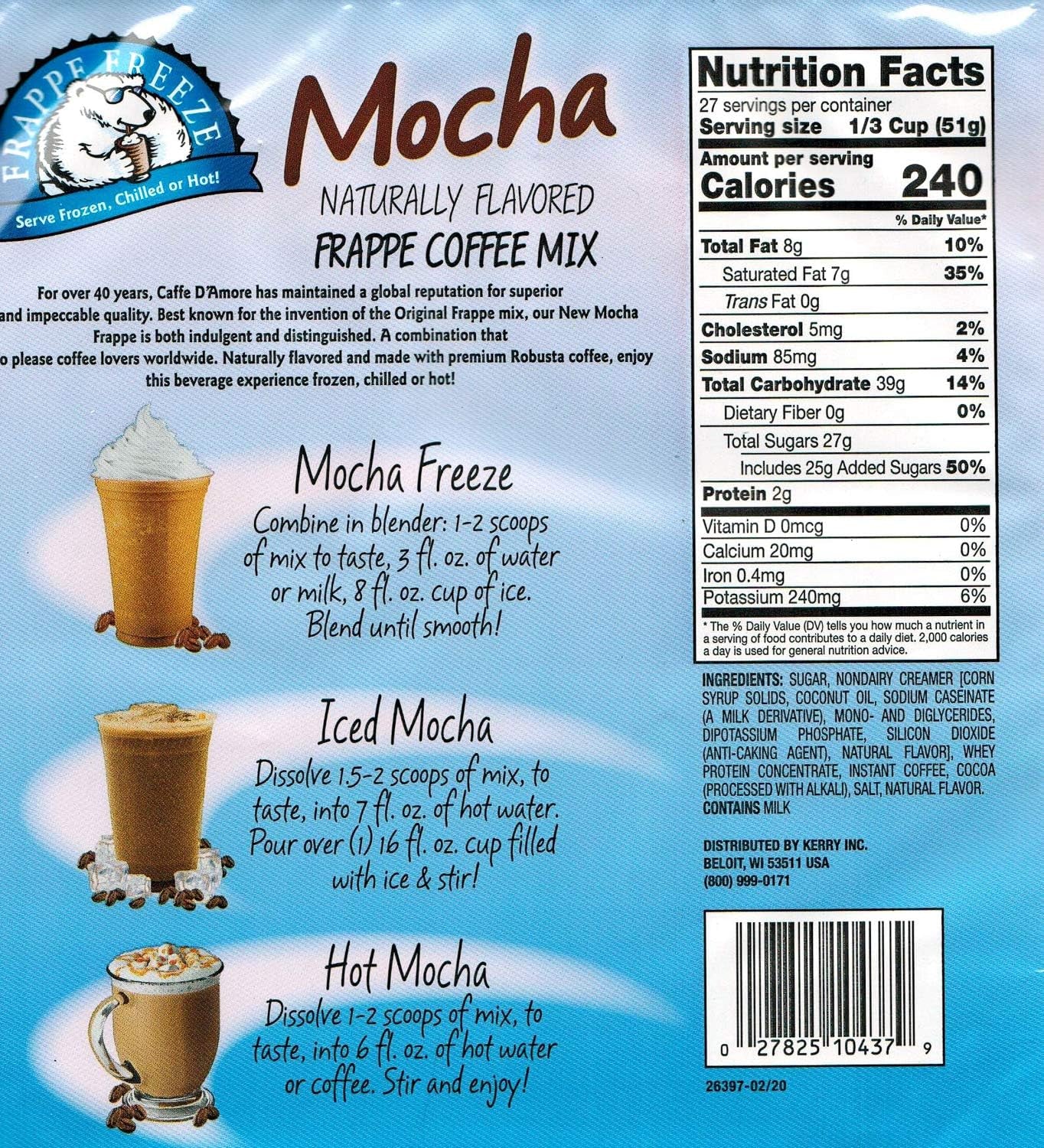 Mocha Frappe Freeze Coffee Mix, 3 Lb Bag, Frozen Mocha Coffee Mix, 27 Servings Coffee Mix, Decadent Mocha Coffee, Gourmet Coffee Mix, DaVinci Gourmet Mocha Mix, Mocha Ice Coffee Mix, Rich Chocolate Coffee Mix, Premium Robusta Coffee Mix