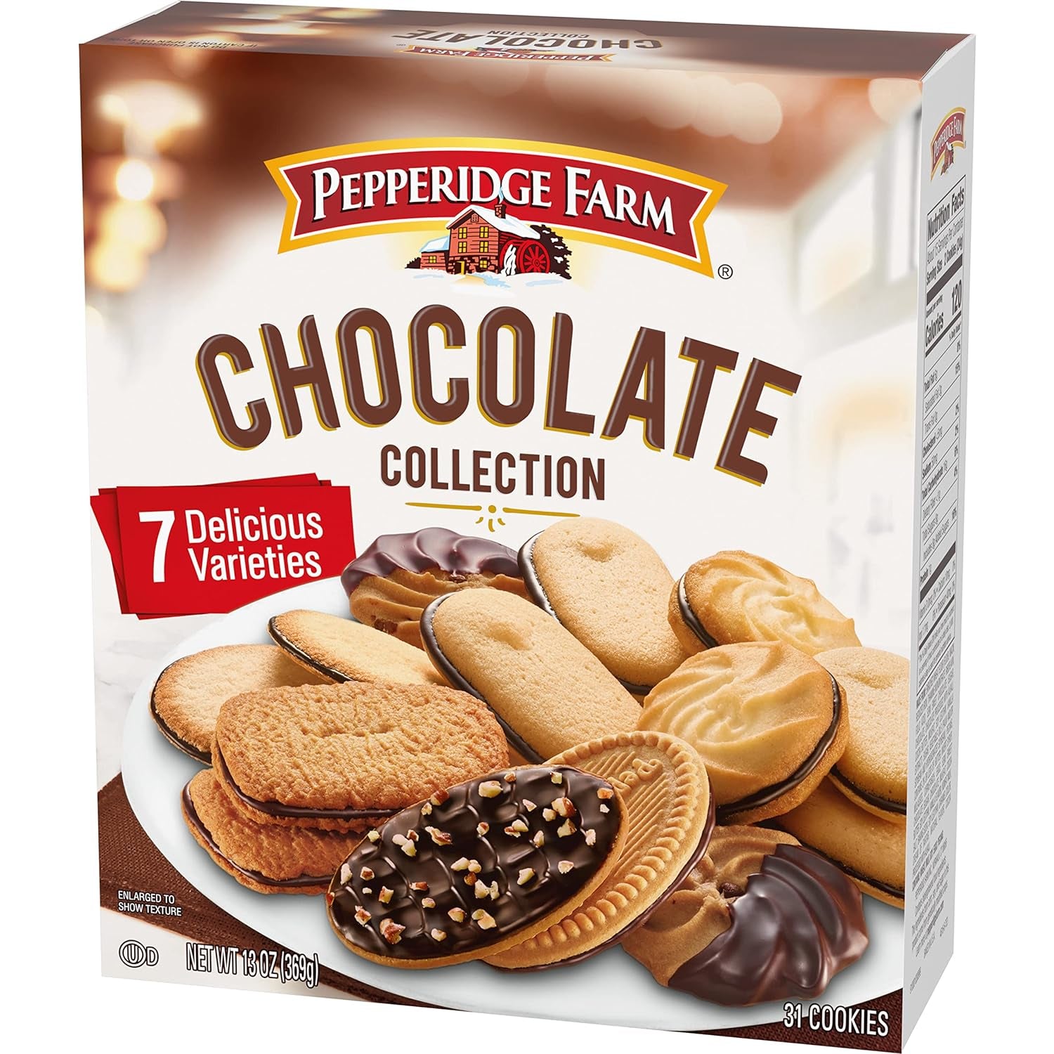 Pepperidge Farm chocolate cookie variety pack, 13 oz box, 7 cookie varieties, dark chocolate Milano, double dark chocolate Milano, Lido, Bordeaux, Lisbon, Geneva, Orleans