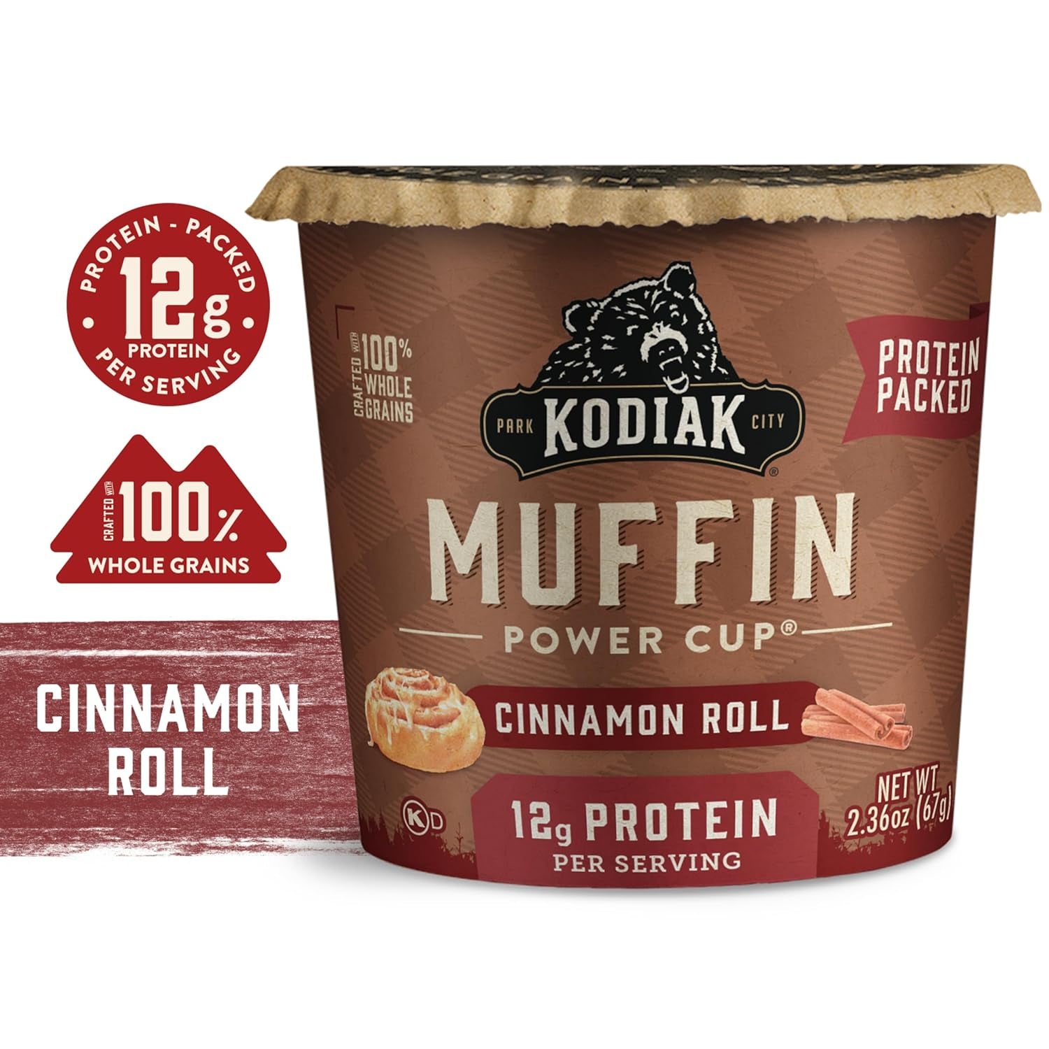 Kodiak Cakes Cinnamon Roll Minute Muffins, High Protein Snack, Ready in One Minute, Non-GMO Ingredients, Whole Grain Muffins, Pack of 12