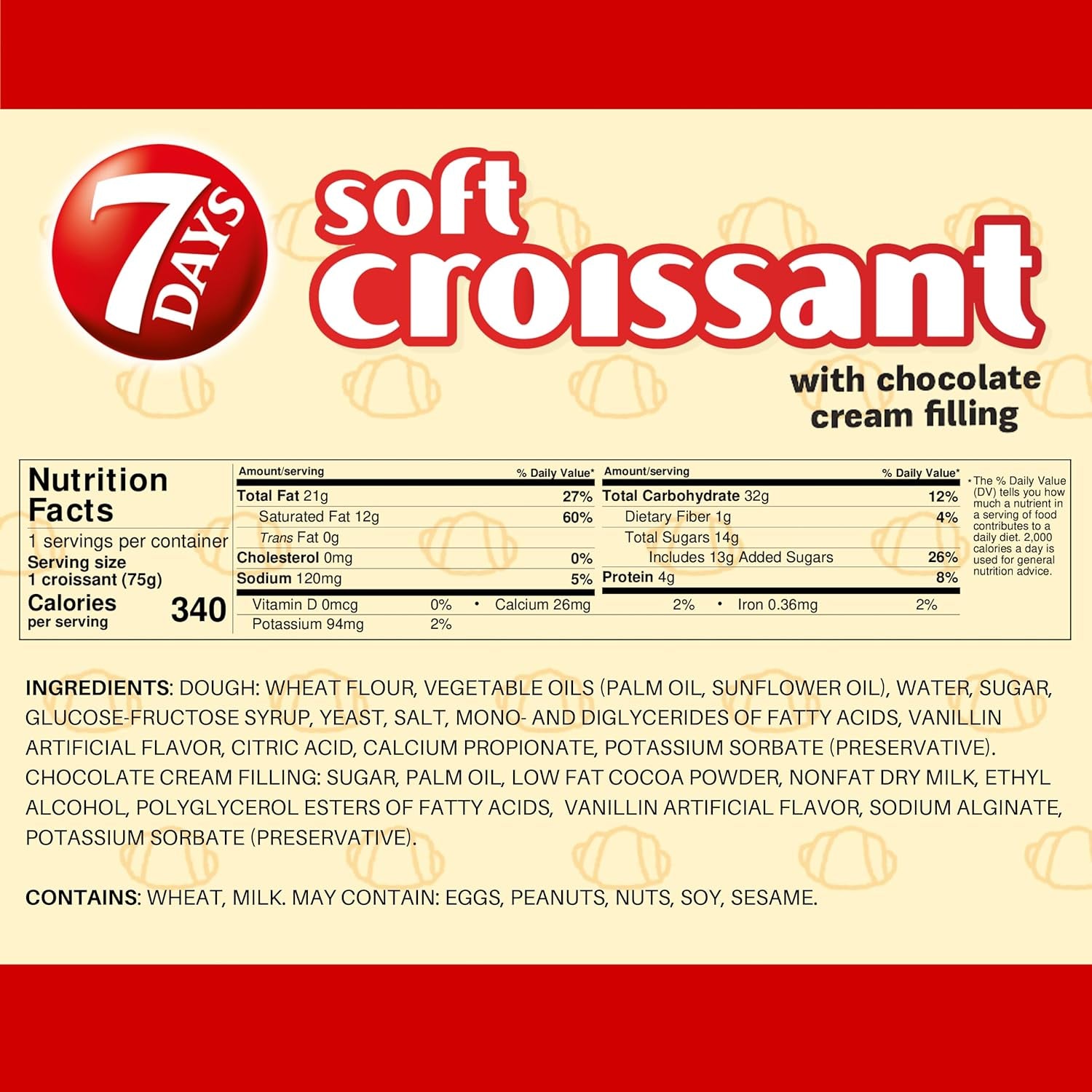 7Days chocolate croissant, individually wrapped pastry, non-GMO breakfast snack, 2.65 oz pack of 6