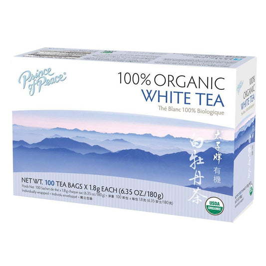 Organic White Tea, 100 Tea Bags, Lower Caffeine, Herbal Health Benefits