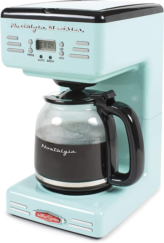 Retro Coffee Maker, 12-Cup Coffee Machine, Programmable Coffee Maker, Aqua Coffee Maker, Coffee Maker with LED Display