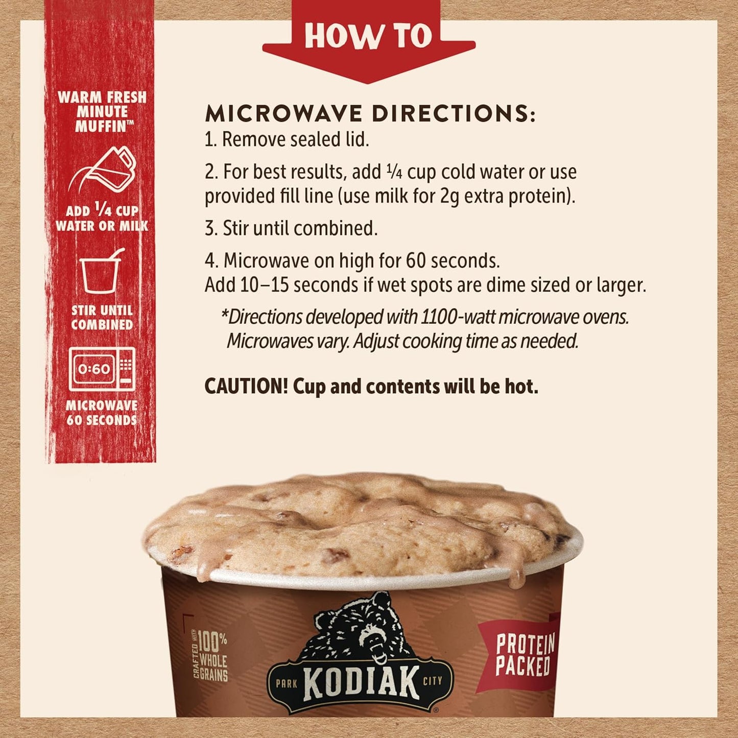 Kodiak Cakes Cinnamon Roll Minute Muffins, High Protein Snack, Ready in One Minute, Non-GMO Ingredients, Whole Grain Muffins, Pack of 12