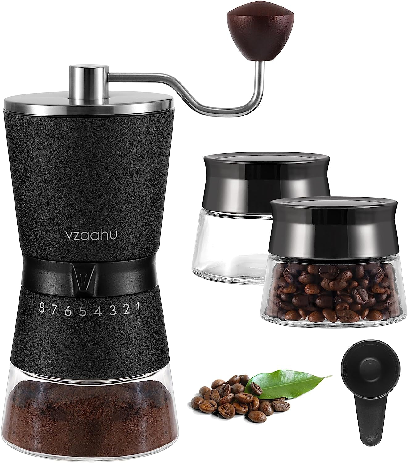 Manual Coffee Grinder, Stainless Steel Conical Burr Grinder, Black Rock Texture Coffee Grinder, Adjustable Grind Settings, Portable Coffee Grinder, Quiet Coffee Grinder, Travel Coffee Grinder, Hand Coffee Grinder with Glass Jars