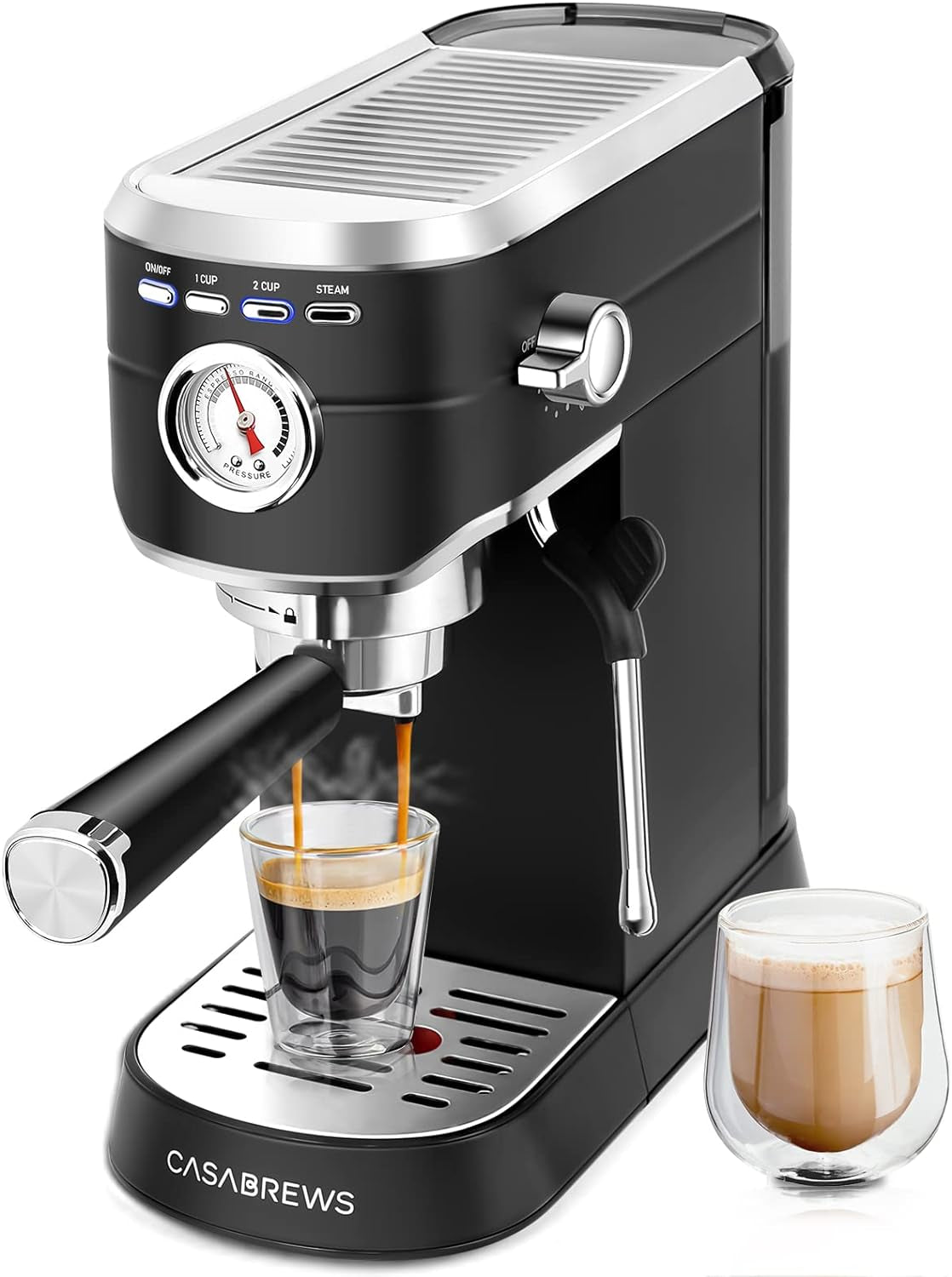 20 Bar Espresso Machine with Milk Frother, Stainless Steel, Compact Cappuccino Maker, BlackEspresso Machine, 20 Bar Espresso Maker, Milk Frother, Compact Cappuccino Machine, Stainless Steel, Removable Water Tank, Black