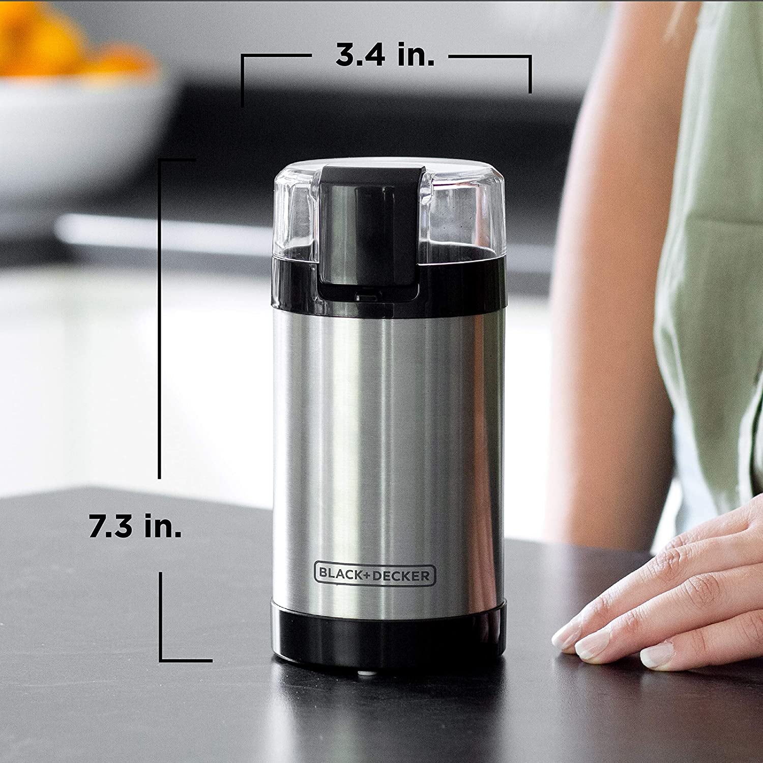 One Touch Coffee Grinder, CBG110S, 2/3 Cup Capacity Coffee Grinder, Push-Button Control Coffee Grinder, Stainless Steel Blades Coffee Grinder