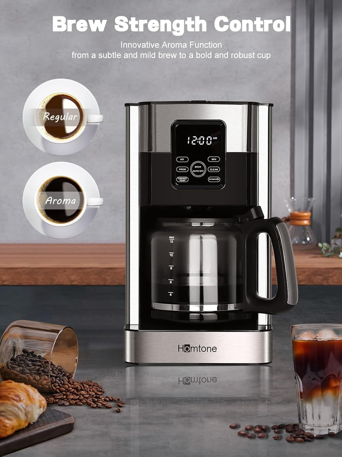 Programmable coffee maker, 12 cup coffee machine, stainless steel coffee maker, LCD touch screen coffee maker, anti-drip coffee machine