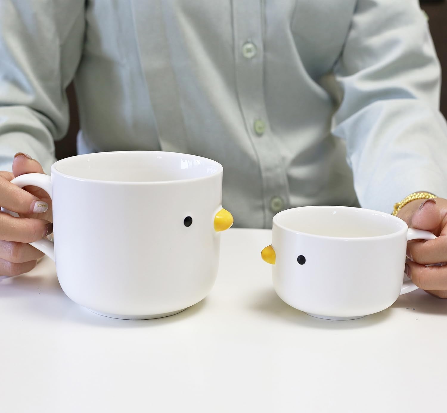 Large breakfast mug, handmade duck cup, ceramic coffee mug, 22 oz oversized cereal cup, creative chick mug, cute gift for family and friends.