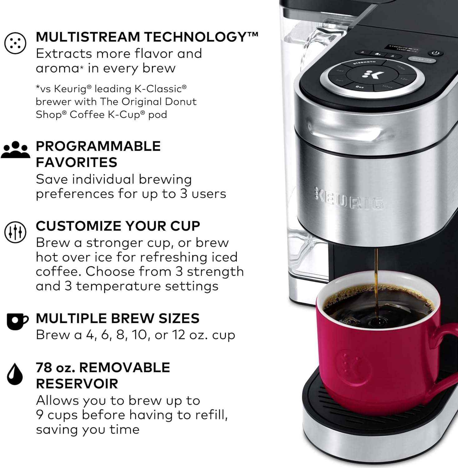 K-Supreme Plus Coffee Maker, Single Serve K-Cup Pod Coffee Maker, Multistream Technology Coffee Maker, Stainless Steel Coffee Maker