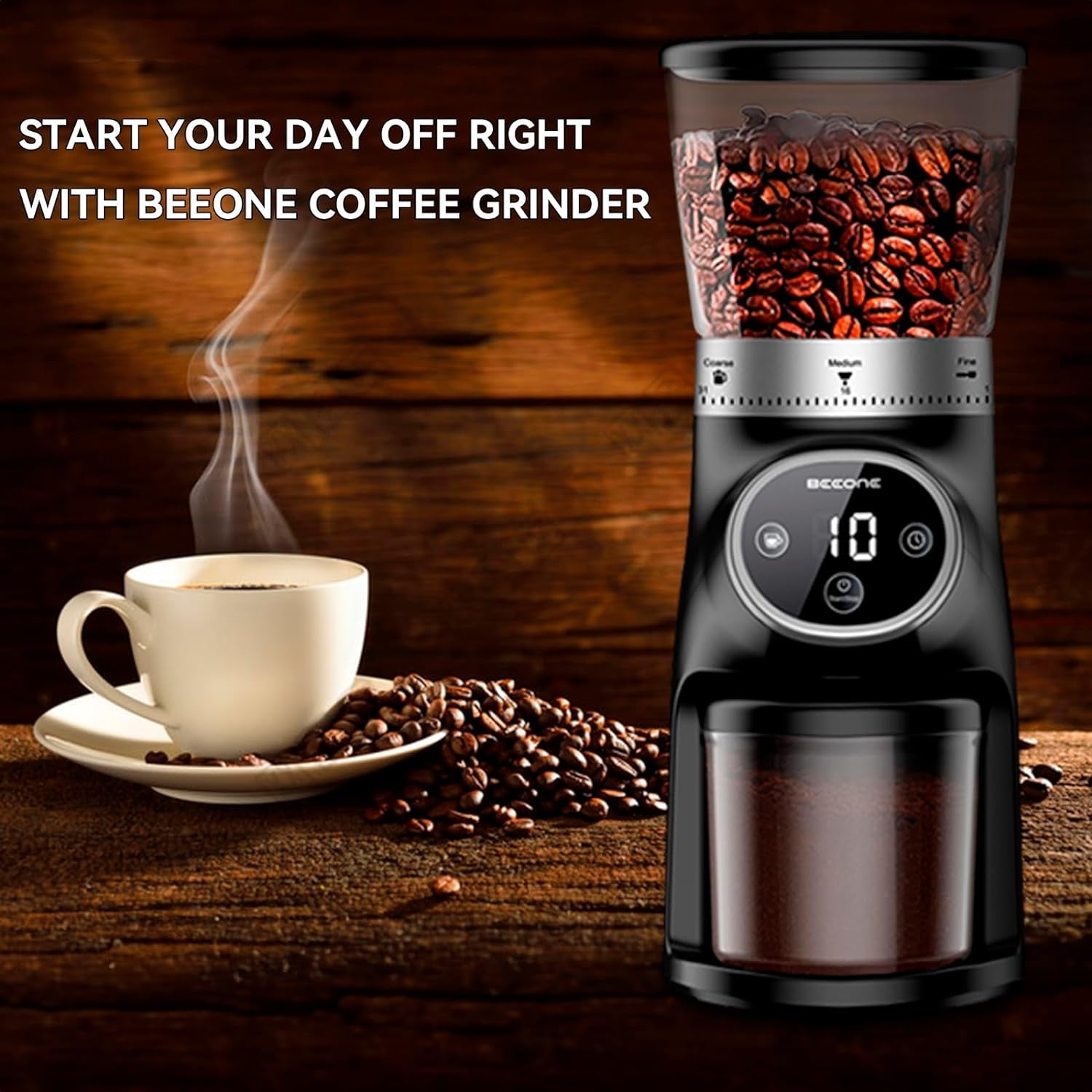 Beeone Conical Burr Coffee Grinder, Digital Control Coffee Grinder, Stainless Steel Burr Grinder, Espresso Coffee Grinder, Adjustable Coffee Grinder, Low-Speed Coffee Grinder, Easy to Clean Coffee Grinder, Coffee Grinder with 31 Settings, Durable Coffee Grinder, Premium Coffee Grinder