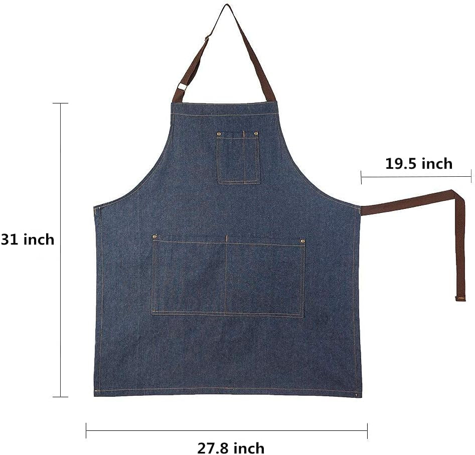 Unisex Denim Apron, Adjustable Barista Apron, Multi Pocket Apron, Sky Blue Apron