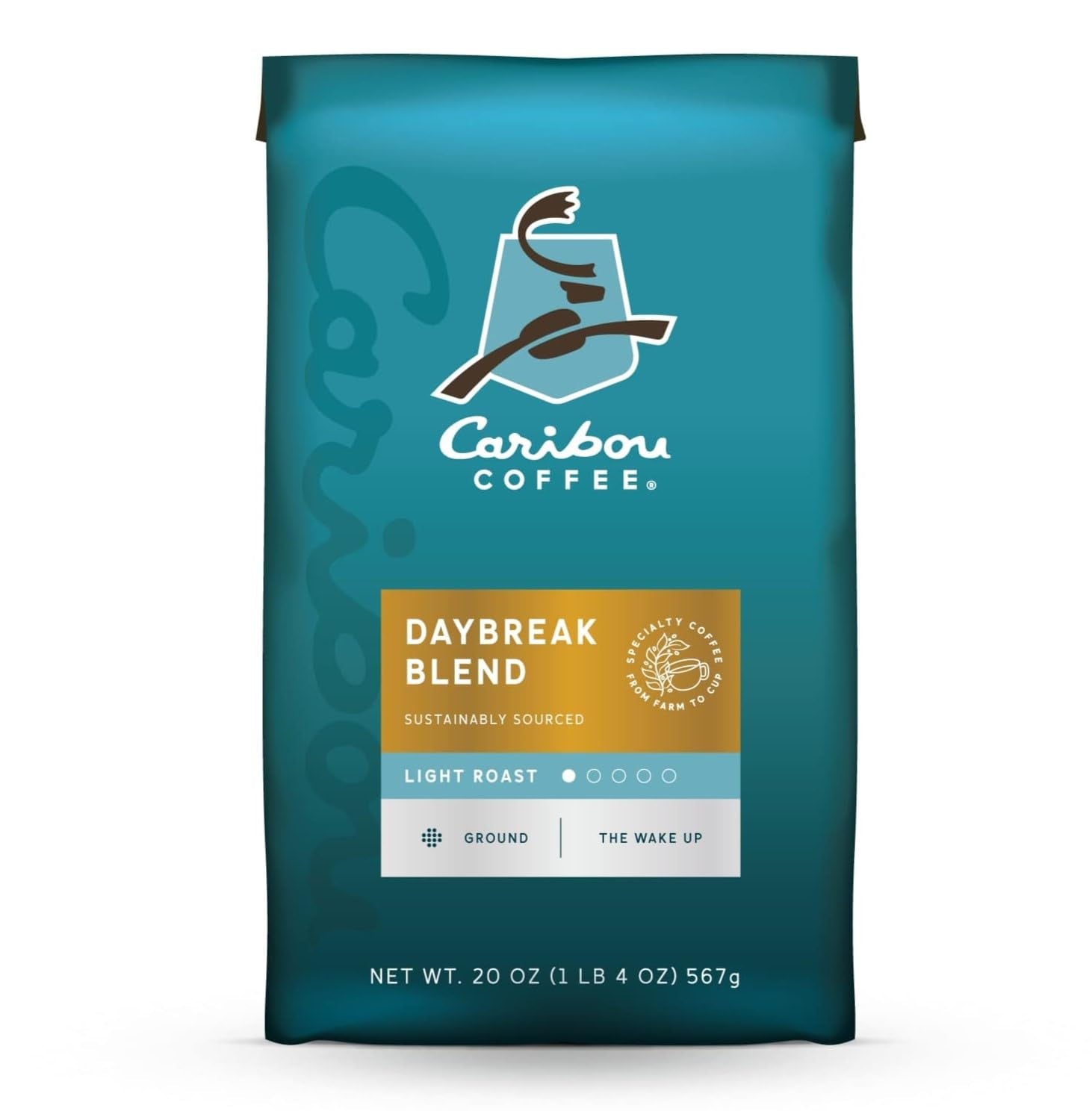 Light Roast Ground Coffee - Daybreak Morning Blend, 20 Ounce Bag, Fruity Caramel Flavor, 100% Arabica, Rainforest Alliance Certified.