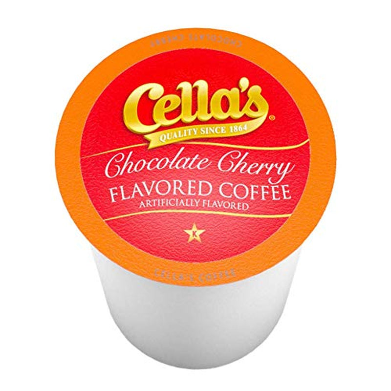 Chocolate Cherry Coffee Pods, medium roast, juicy ripe cherry, premium chocolate flavor, 40 count, Keurig 2.0 compatible.