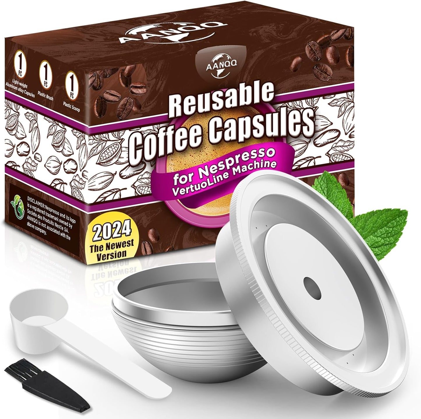 Reusable Vertuo Pods, Refillable Coffee Capsules, Vertuoline Machine Pods, 2.4Oz Double Espresso Cup, Eco-Friendly Coffee Pods, Pfoa-Free