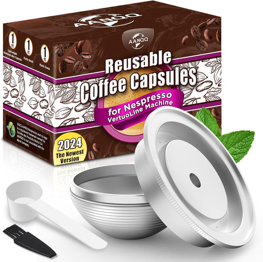 Reusable Vertuo Pods, Refillable Coffee Capsules, Vertuoline Machine Pods, 2.4Oz Double Espresso Cup, Eco-Friendly Coffee Pods, Pfoa-Free