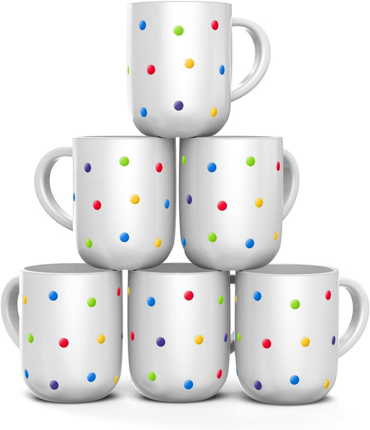 Ceramic coffee mugs, 16 oz coffee cups, white polka dot mugs, large coffee mugs, dishwasher safe mugs, microwave safe mugs, stoneware ceramic mugs, coffee mugs set, polka dot design mugs, durable coffee cups