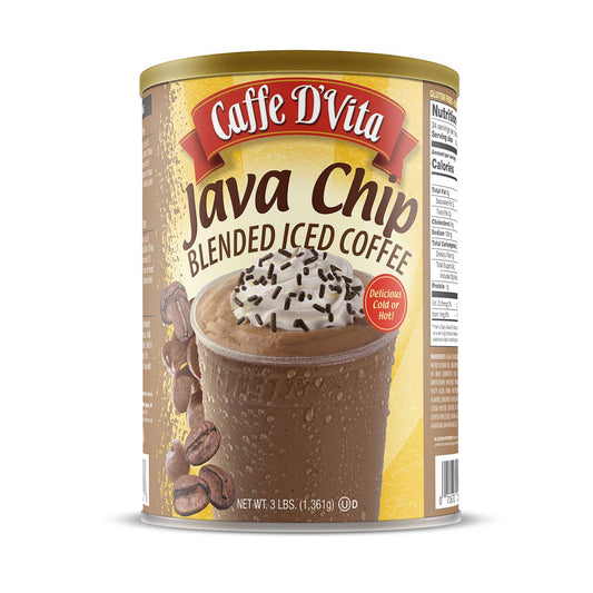 Java chip blended ice coffee, 3 lb coffee mix, Caffe D'Vita coffee, gluten-free coffee mix, premium coffee blend, low fat coffee mix, no cholesterol coffee, kosher dairy coffee mix.