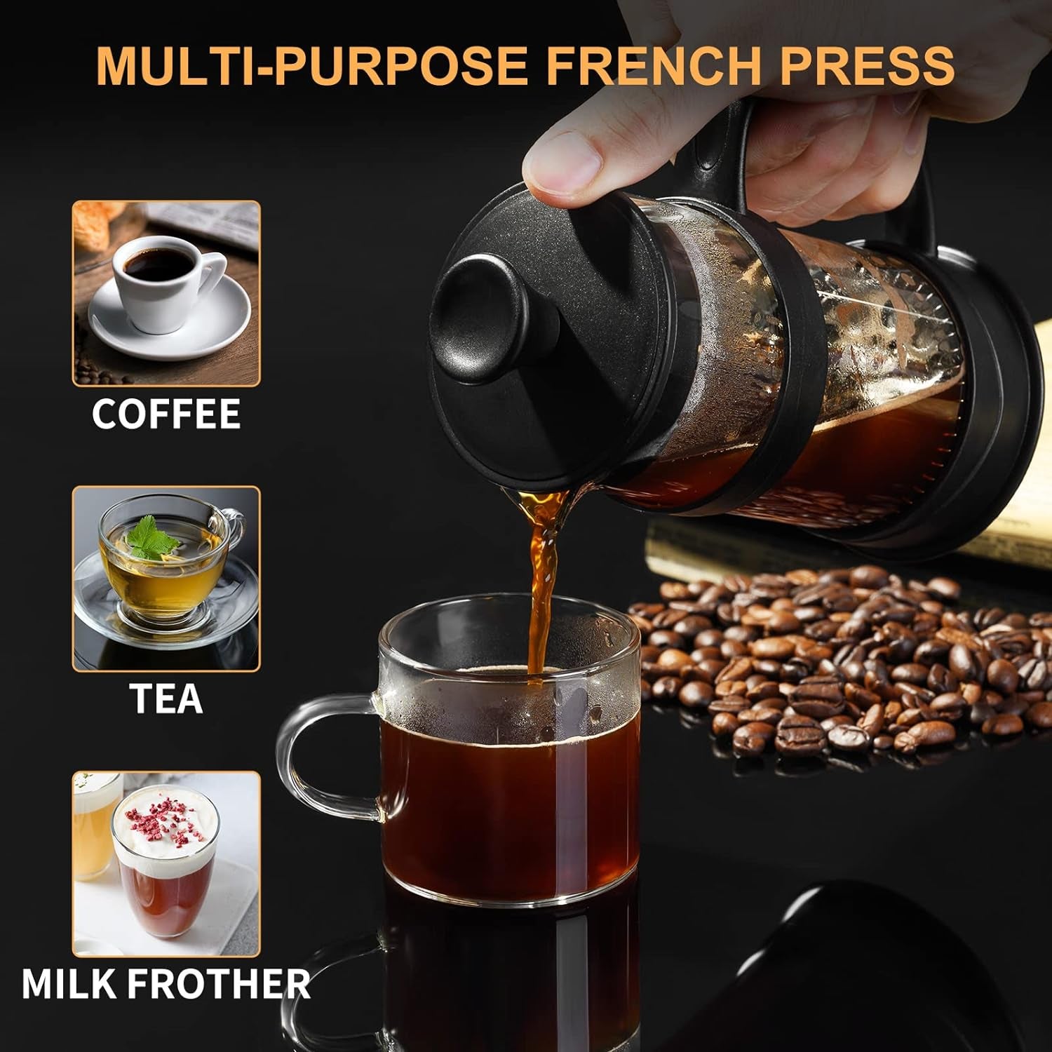 French Press Coffee Maker 11.8oz, Mini Camping Coffee Press, Heat Resistant Glass French Press, Stainless Steel Filter Coffee Press, Portable French Press, Coffee and Tea Maker, Easy Clean French Press, Dishwasher Safe Coffee Press