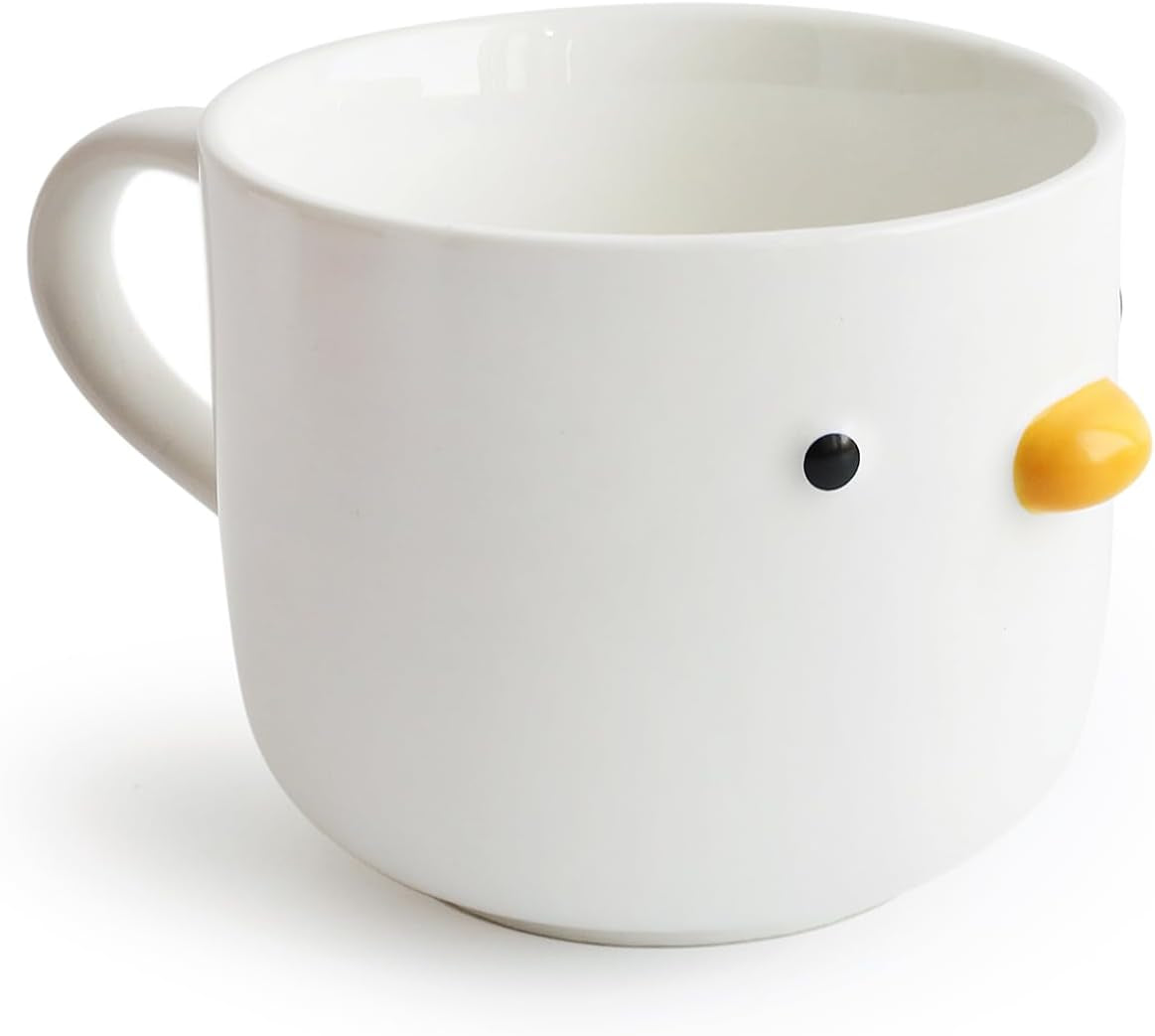 Large breakfast mug, handmade duck cup, ceramic coffee mug, 22 oz oversized cereal cup, creative chick mug, cute gift for family and friends.