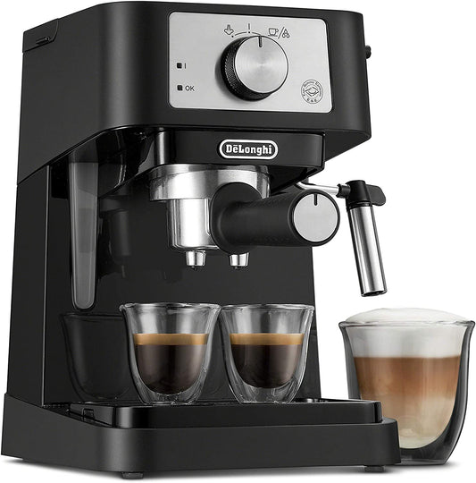 Stilosa Manual Espresso Machine, Latte Maker, Cappuccino Maker, 15 Bar Pump, Milk Frother, Black/Stainless Espresso Machine, EC260BK