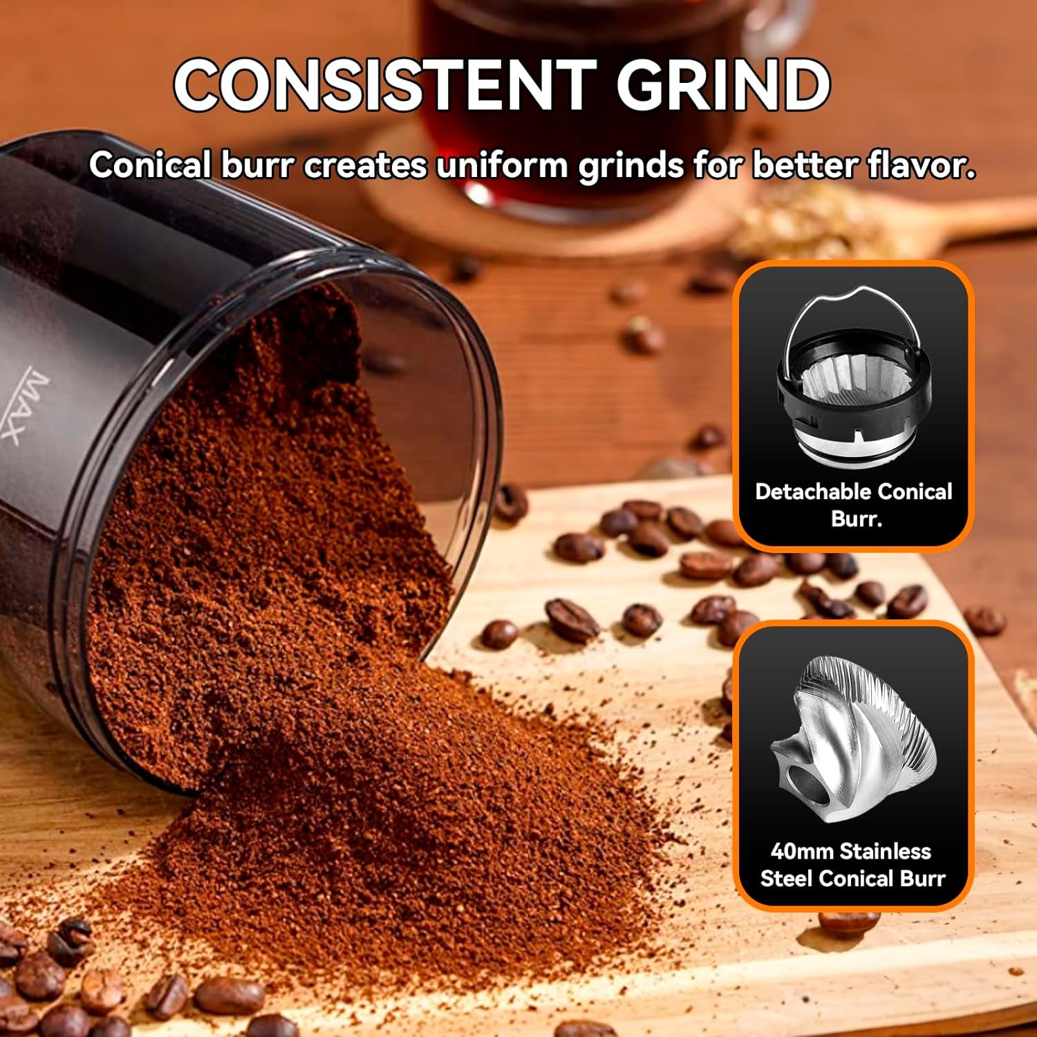 Beeone Conical Burr Coffee Grinder, Digital Control Coffee Grinder, Stainless Steel Burr Grinder, Espresso Coffee Grinder, Adjustable Coffee Grinder, Low-Speed Coffee Grinder, Easy to Clean Coffee Grinder, Coffee Grinder with 31 Settings, Durable Coffee Grinder, Premium Coffee Grinder