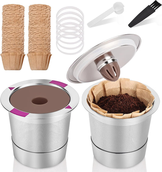 Reusable K Cups for Keurig 1.0, Stainless Steel Coffee Pods, Universal K-Cup with Silicone Rings and Paper Filters