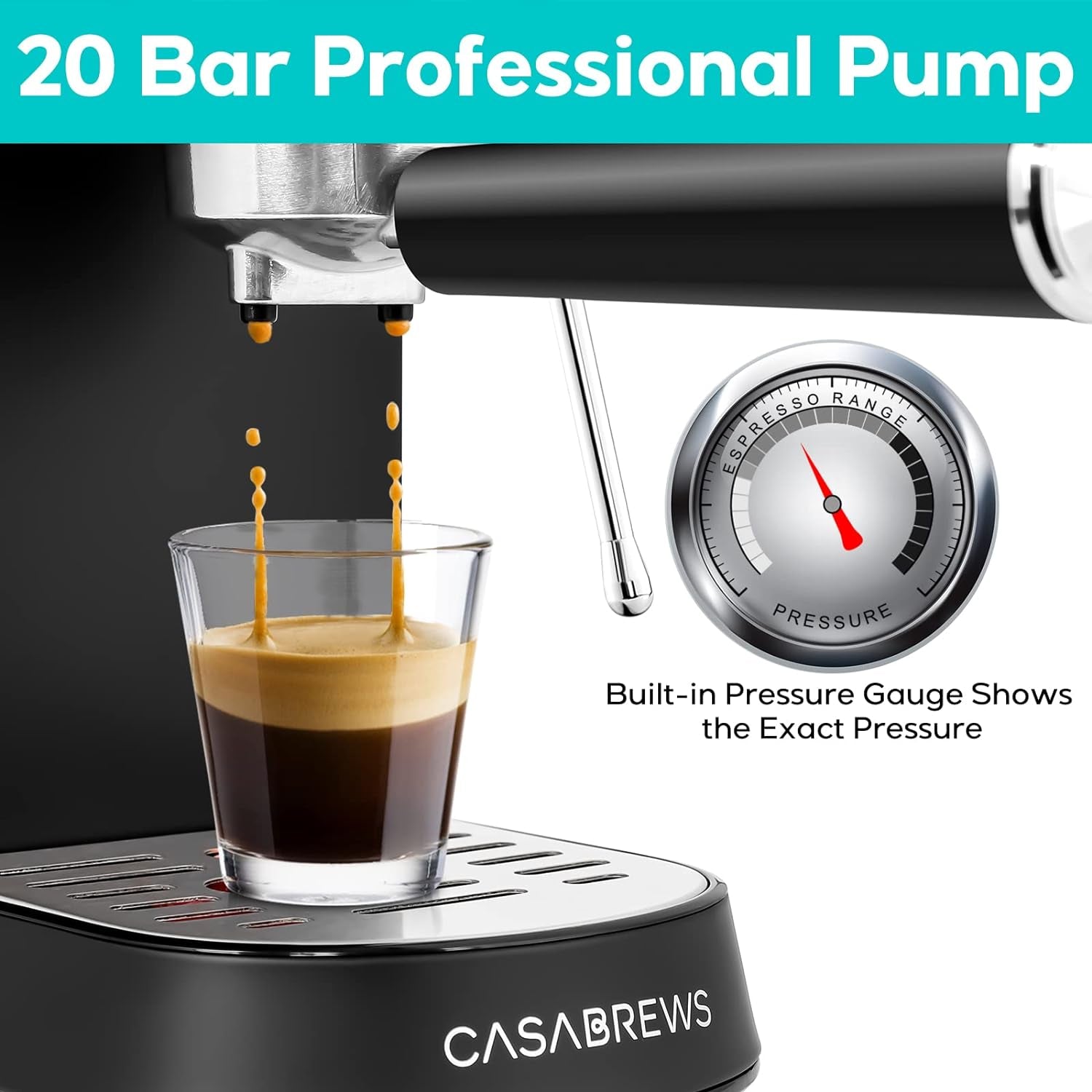 Espresso Machine, 20 Bar Espresso Maker, Milk Frother, Compact Cappuccino Machine, Stainless Steel, Removable Water Tank, Black