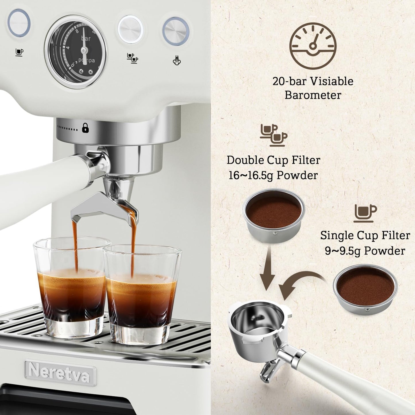 Espresso Machine, 15 Bar Coffee Machine, Milk Frother Steam Wand, Professional Coffee Maker, Home Barista Espresso Machine