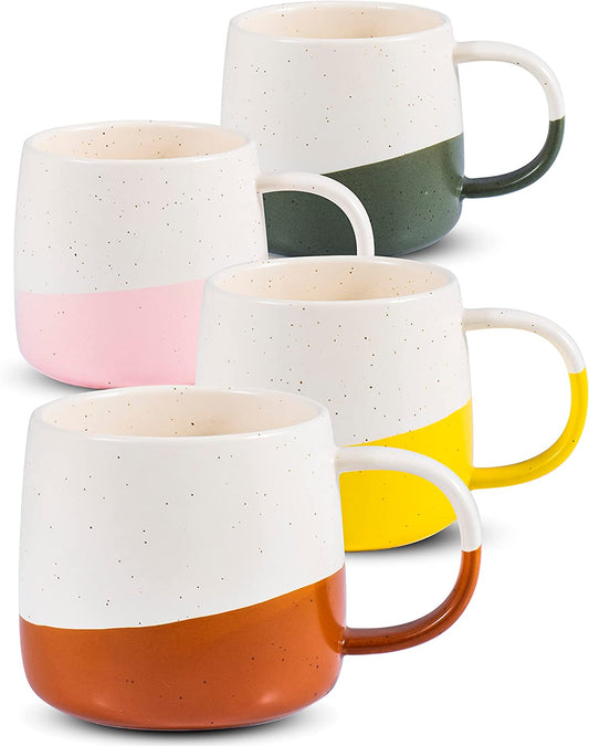 Two-tone coffee mugs, ceramic mug set, hand-painted mugs, 13 oz coffee cups, colorful coffee mugs, dishwasher safe mugs, microwave safe mugs, large handle coffee cups