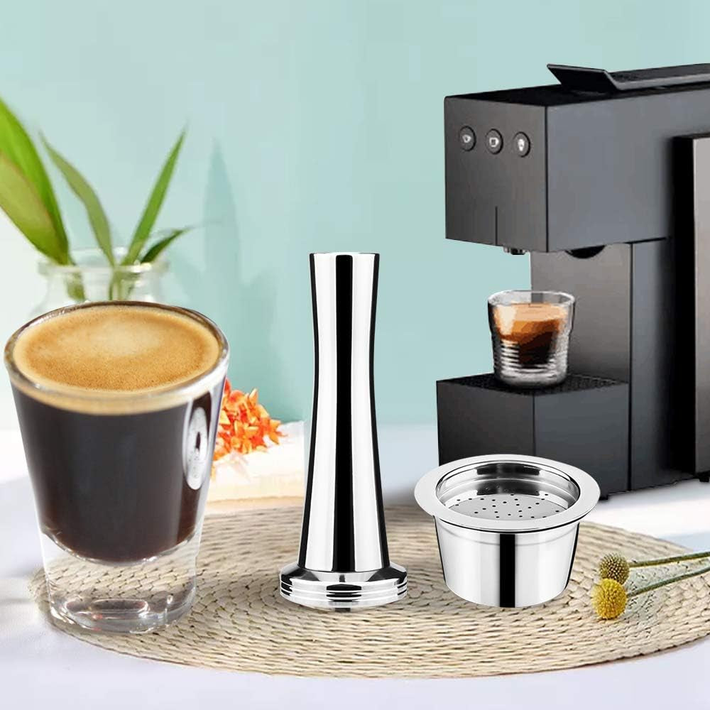 Reusable coffee pods, stainless steel coffee capsules, K-Fee compatible coffee pods, eco-friendly coffee pods, refillable coffee capsules, durable coffee pods, cost-effective coffee solution, coffee capsule accessories