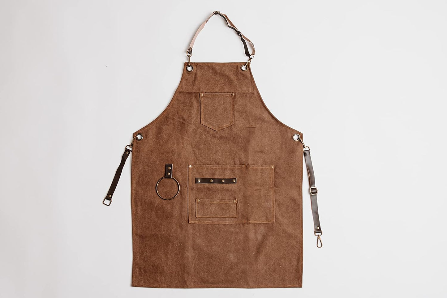 Barista Faux Leather and Canvas Apron, Adjustable Apron with Pockets, Brown Apron for Men and Women