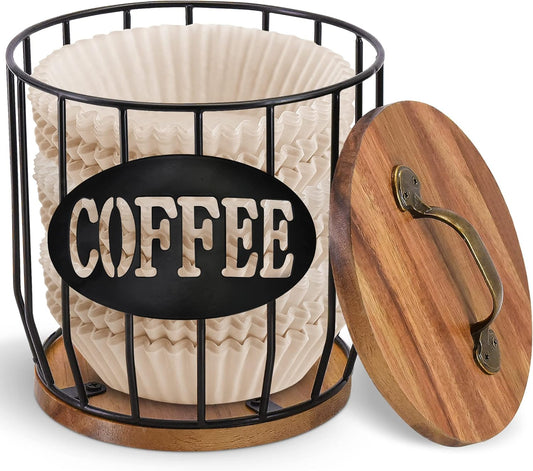 Coffee filter holder with lid, large capacity coffee pod organizer, kitchen countertop storage, coffee station decor