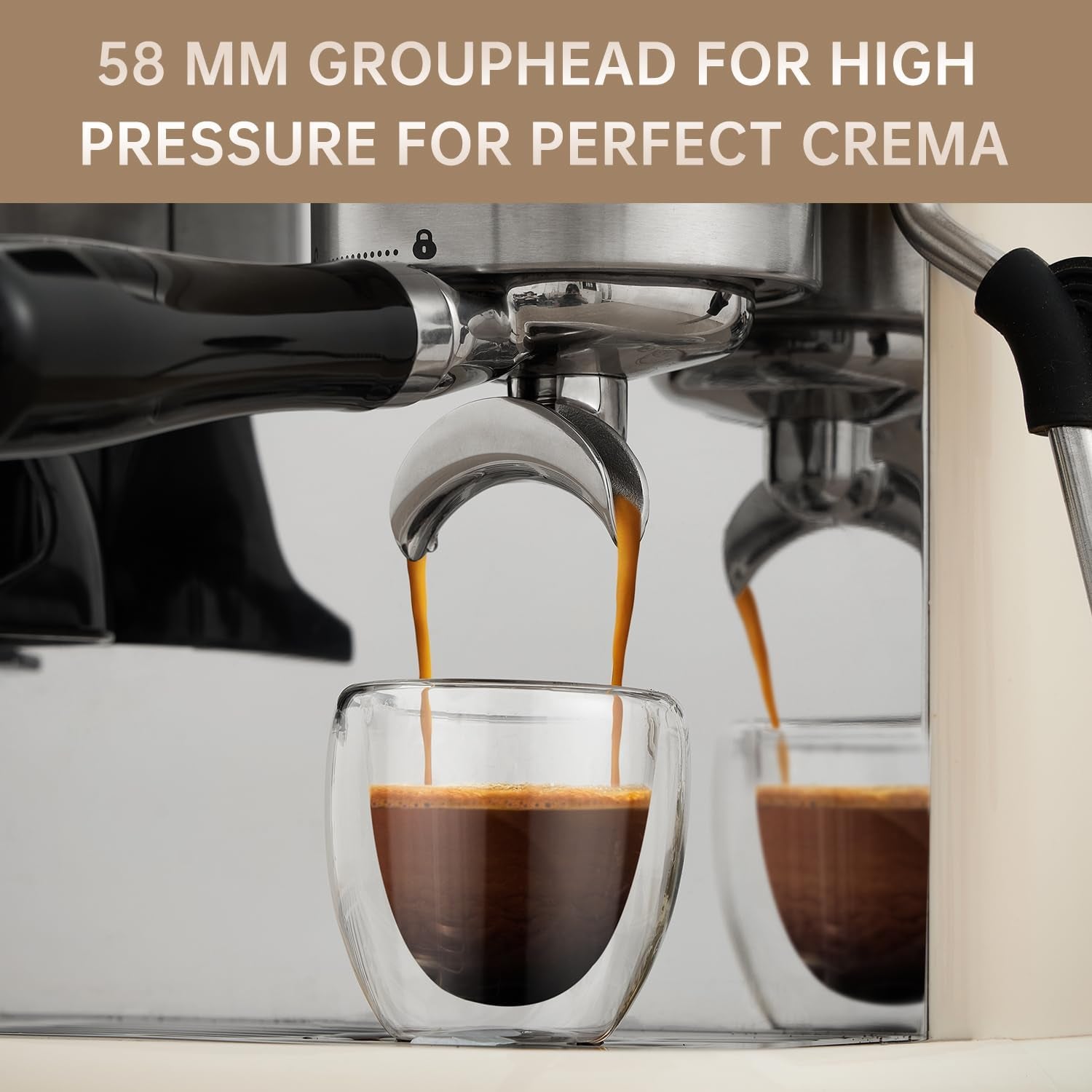 20 Bar Espresso Machine with Grinder, Steam Wand, 58MM Portafilter, 1350W, BeigeEspresso Machine, 20 Bar Espresso Maker, Milk Frother, Compact Cappuccino Machine, Stainless Steel, Removable Water Tank, Black