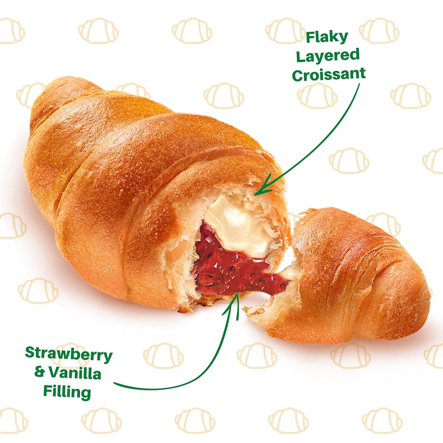  7Days strawberry vanilla croissant, individually wrapped pastry, non-GMO breakfast snack, 2.65 oz pack of 6