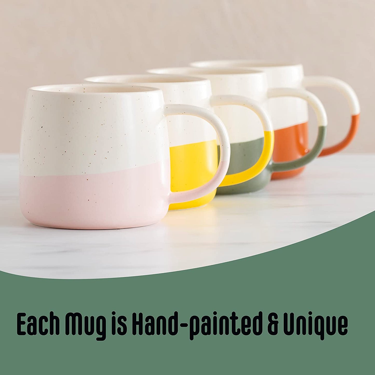 Two-tone coffee mugs, ceramic mug set, hand-painted mugs, 13 oz coffee cups, colorful coffee mugs, dishwasher safe mugs, microwave safe mugs, large handle coffee cups